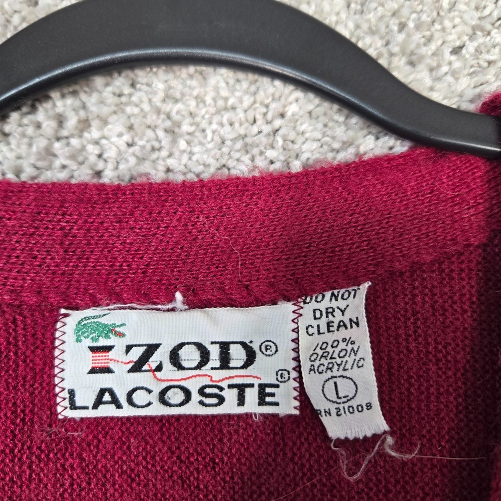 Vintage IZOD Lacoste Cardigan Sweater Men's Large Red Orlon Acrylic - Picture 2 of 5